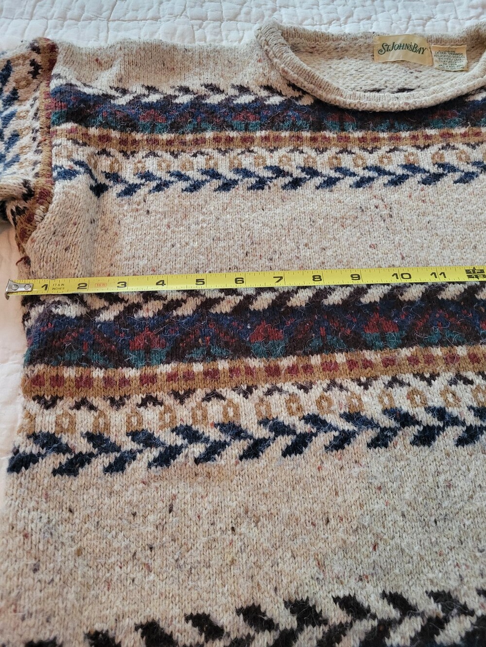 Vintage St. John’s Bay Fair Isle Knit Sweater Beige Earth Tone cabin Crewneck XL - Picture 7 of 9